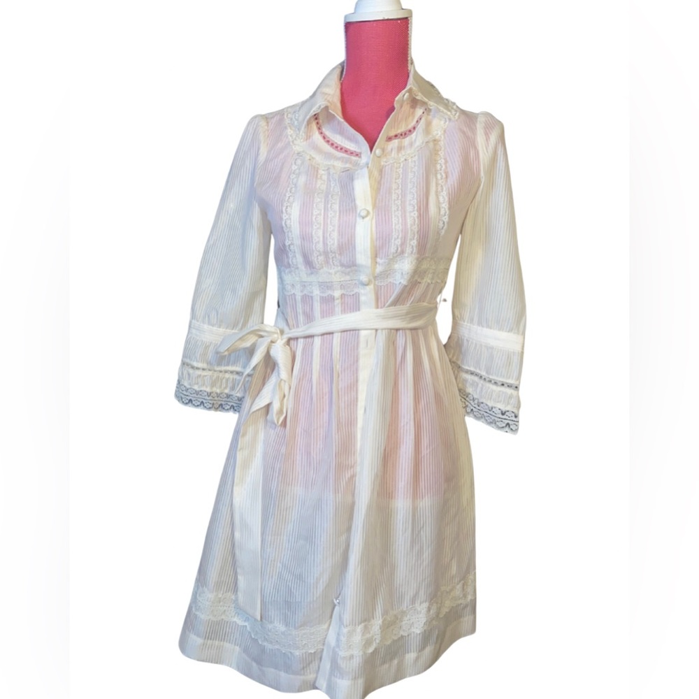 Elegant Cream Lace-Trimmed Dress